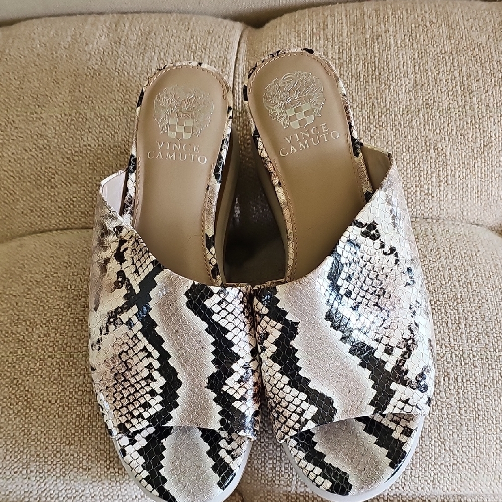 Vince Camuto Snakeskin Mules - Black and Cream